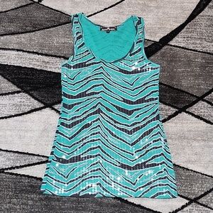 ALMOST FAMOUS SEQUINS TEAL ZEBRA PRINT RIBBED TANK-TOP